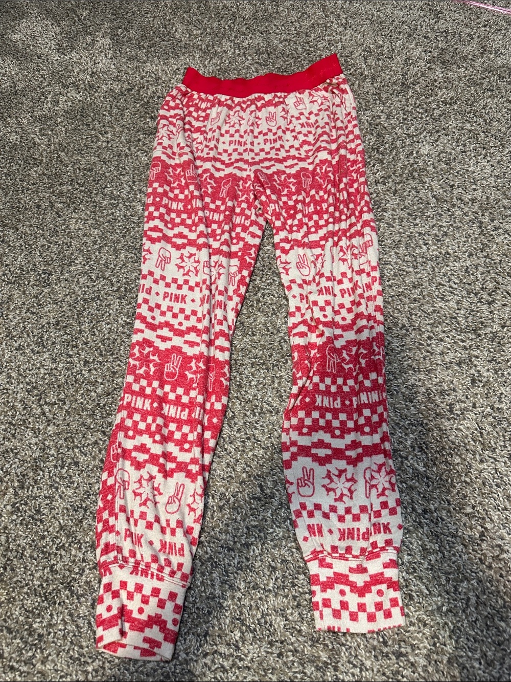 PINK Victoria's Secret Red & White Patterned Kids Leggings